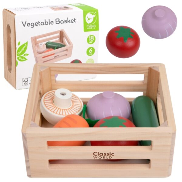 CLASSIC WORLD Zestaw Drewnianych Warzyw w Koszyku 6 el.