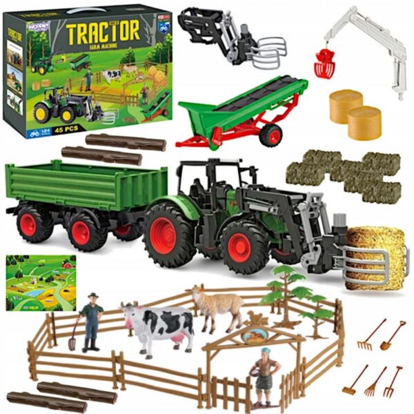 WOOPIE Zestaw Maszyn Rolniczych Traktor Ciągnik Zagroda Mini Farma Osada Rolnicy Skala: 1:24